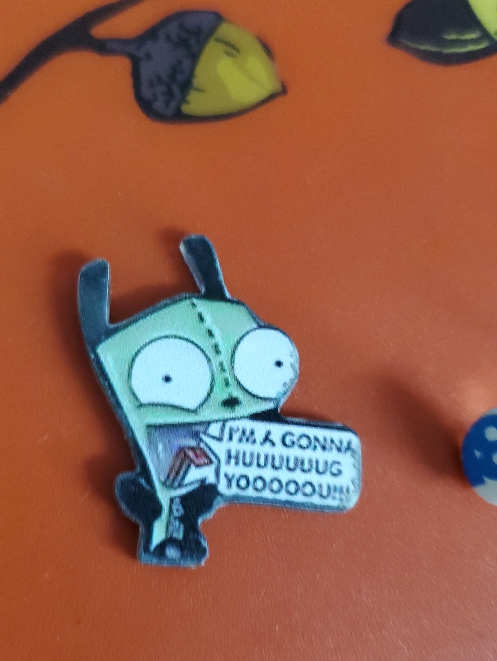 Invader Zim GIR Acrylic Pin - Green Character Holding Sign